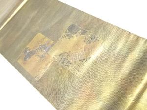 リサイクル　金彩螺鈿　色紙に流水・鳥模様袋帯